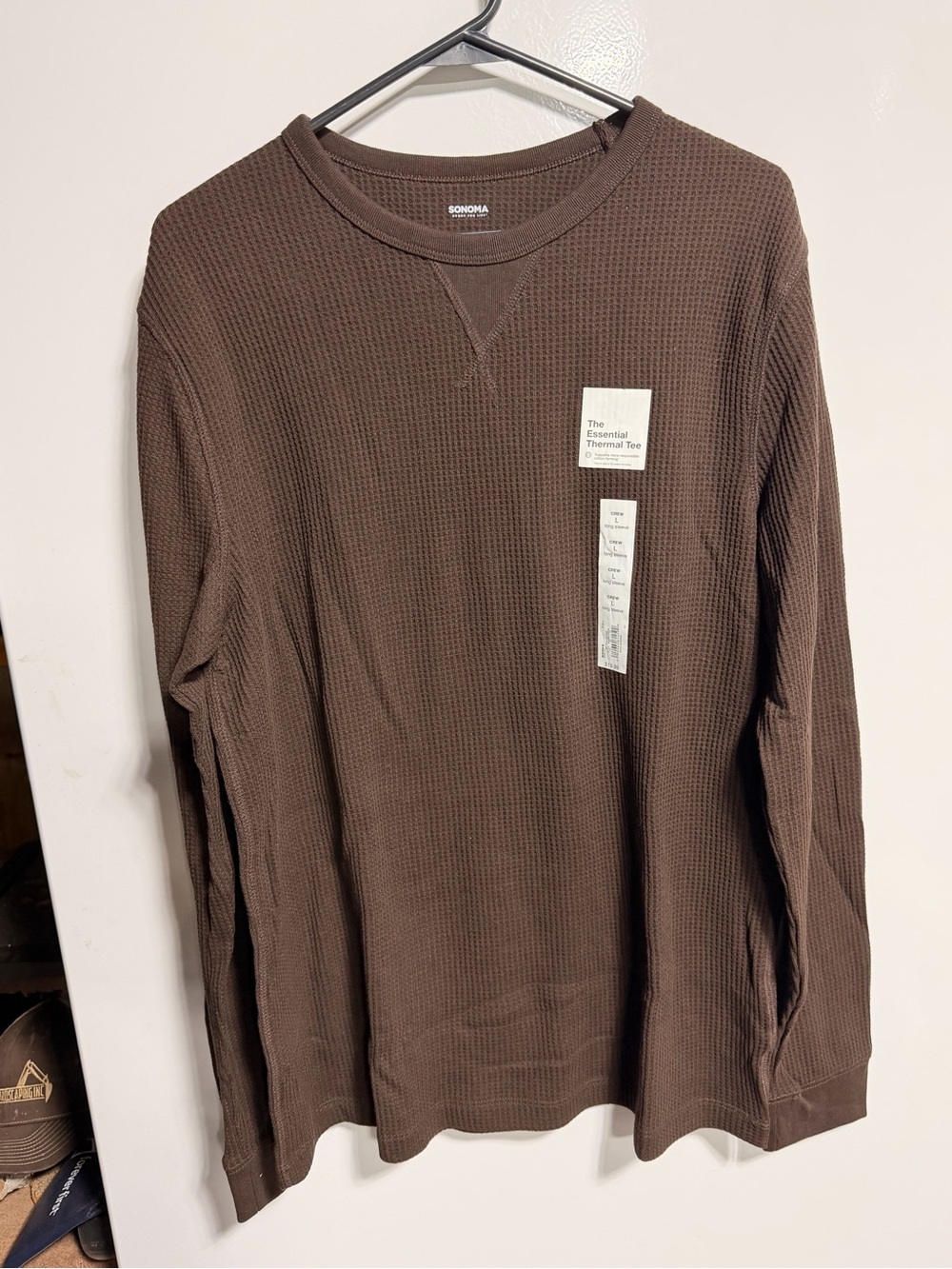 Sonoma Men's Brown Waffle Knit Crewneck Thermal Sweater